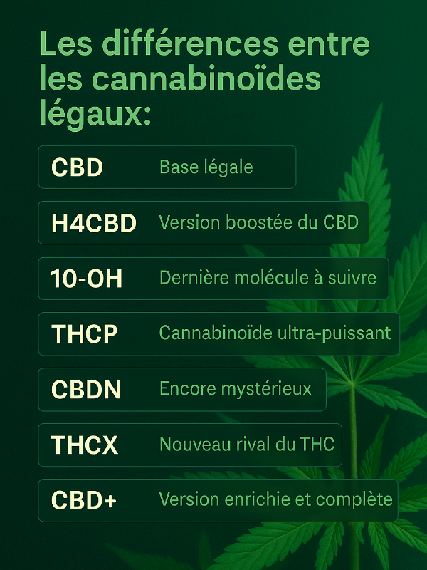 🧠 Les différences entre les cannabinoïdes légaux : CBD, H4CBD, THCP, CBDN, THCX, CBD+…